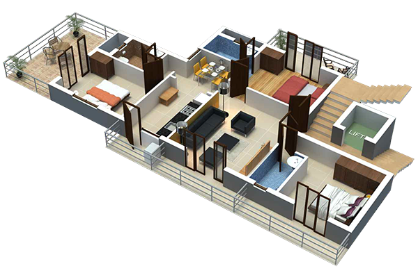 3d perspective of flat